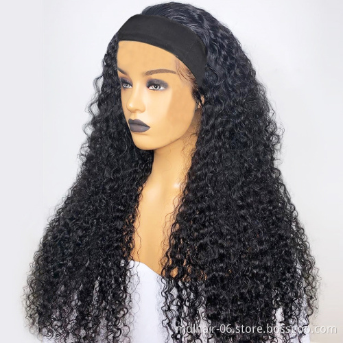 Headband Wig Human Hair Curly Full Machine Made Wigs Deep Wave Glueless Water Wave For Black Women Curl Hair Wig With Headband